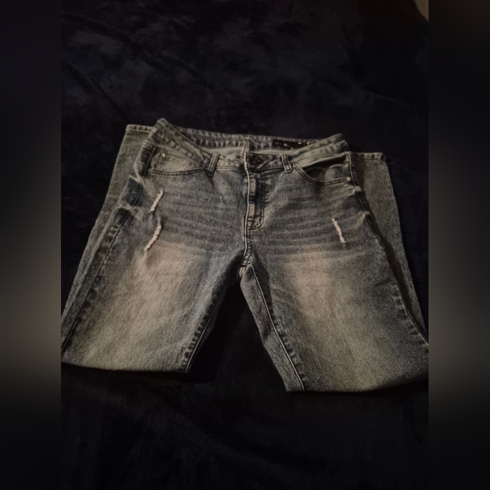 Grayish Retro White Denim Blue Jeans Stone Wash